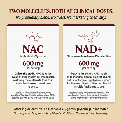 WaneLabs NAC + NAD+ | 600 mg Softgels for Focus & Self-Control